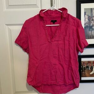 J. Crew Beauchamps Linen Short Sleeve Popover Hot Pink S